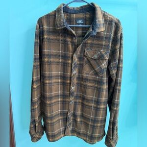 O'Neill Men's Brown and Black Plaid Fleece Shacket